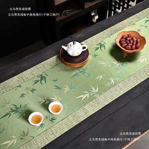 双面复古织锦提花茶席日式禅意防水棉麻布桌旗新中式茶台茶布艺子