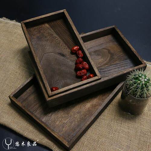 日式烧桐木茶盘托 托盘酒店拍摄果盘点心盘餐盘咖啡厅果盘拍照实