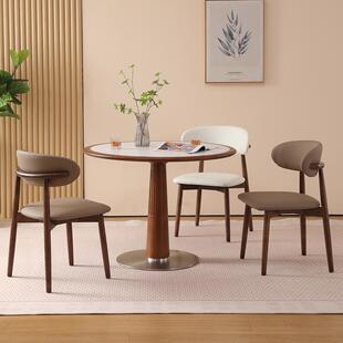 中古圆餐桌法式 实木岩板圆桌简约家用小户型纯白纯黑餐厅餐桌圆形