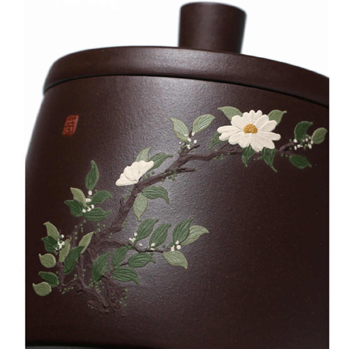 宜兴原矿紫砂全手工泥绘茶花紫砂茶杯盖杯功夫茶具送长辈喝茶杯子