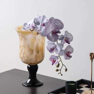 艺术法式 饰 复古肌理高脚手工琉璃花瓶中古风灯插花水培花器玻璃装