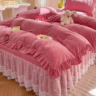 长毛绒牛奶天鹅绒四件套床裙冬季加厚法兰绒珊瑚天鹅绒被套寝具公