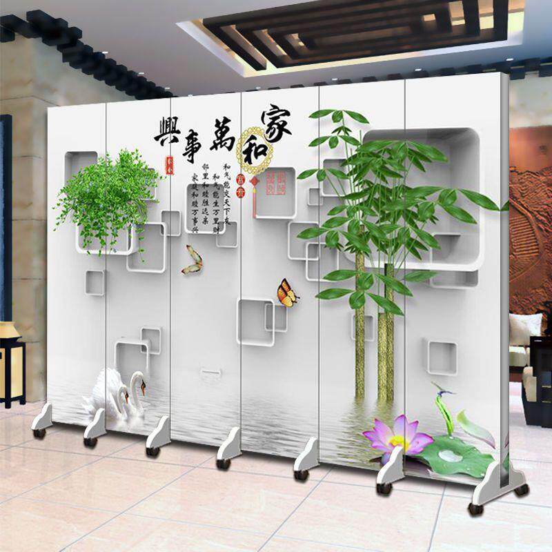 现代中式屏风隔断大气山水画客厅竹报平安书房办公室遮挡折叠移动