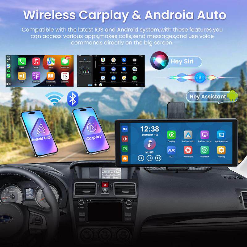 跨境10.26寸4K车载Carplayp安卓Auto投屏中控台行车记录仪双镜头