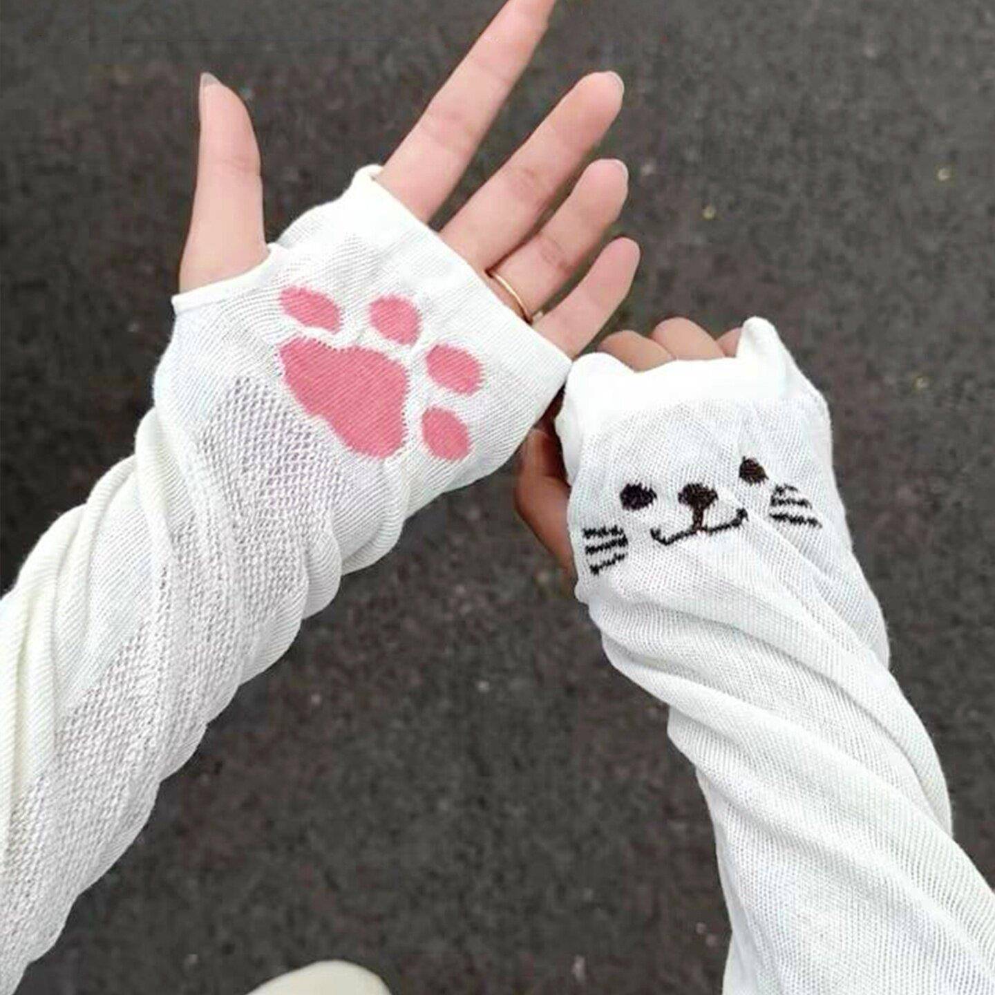 甜美猫爪防晒套女行日系可爱骑车防紫外线袖护臂套JK手袖卡通薄款