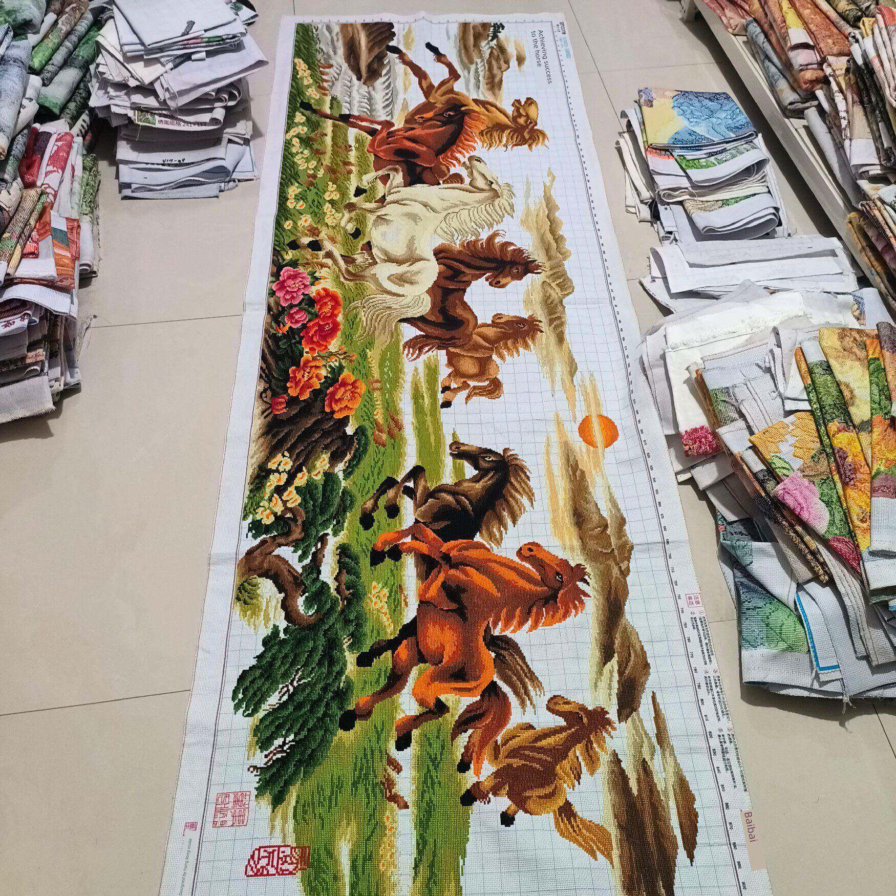 手绣十字绣成品马成功八匹马画彩马客厅办公室大型经典挂画