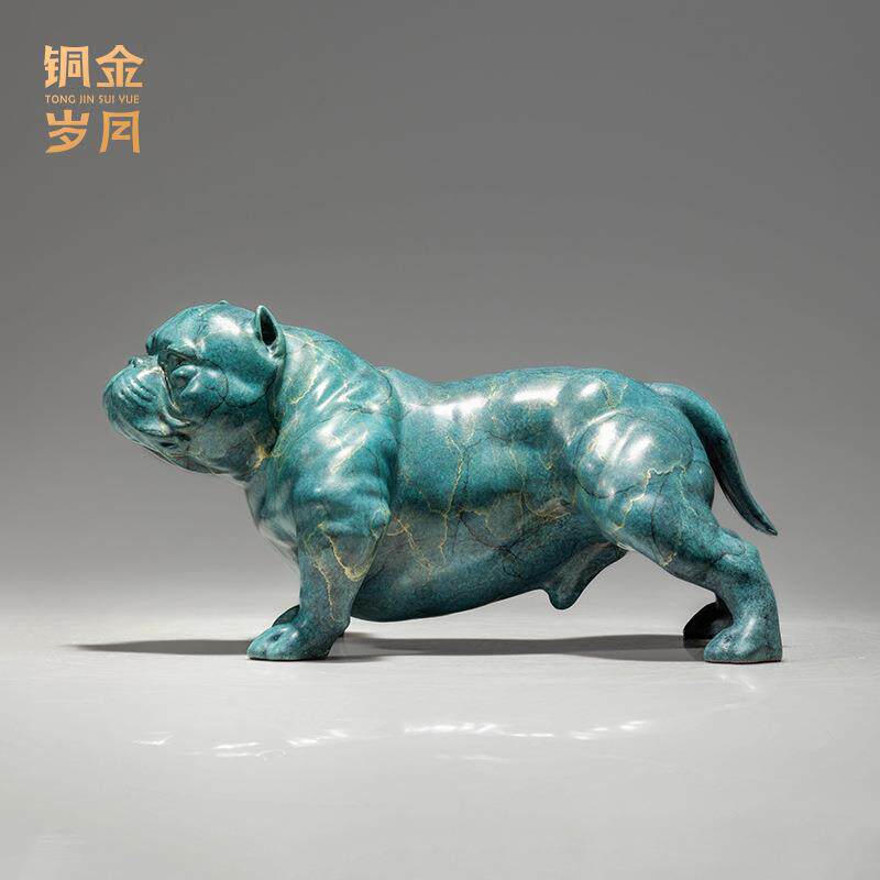 铜电金岁件JRA月霸犬铜摆件家居客恶厅博古架视柜狗狗彩铜器摆工