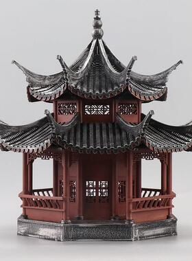 新中式古典木制八角凉亭古建筑客厅玄关博古架售楼处软装饰品摆件