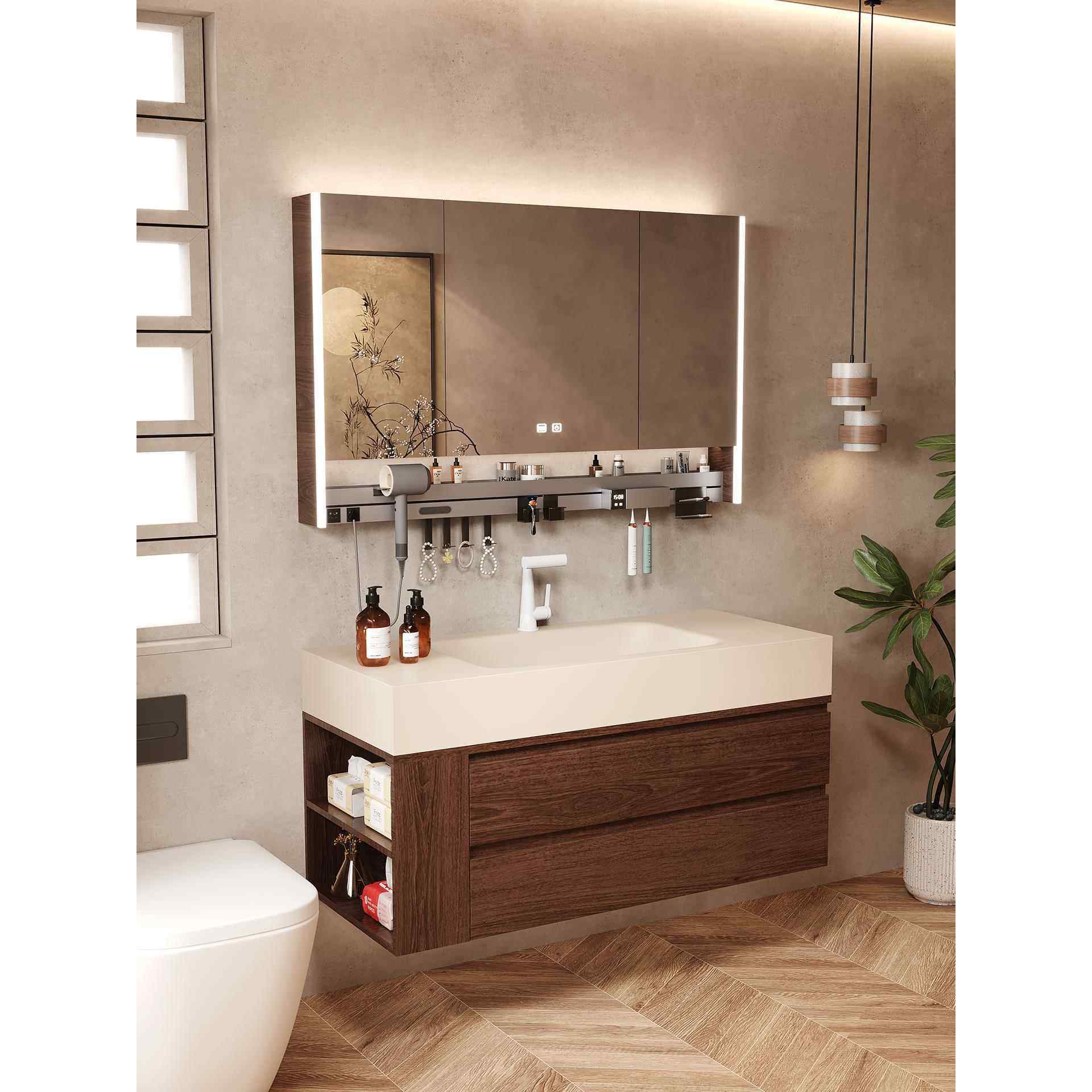 楠家匠中古风岩板热弯一体侧边收纳浴室柜组合洗漱台洗脸盆洗手盆,家装主材,浴室柜组合,淘宝优惠券,粉丝福利购,淘宝优惠卷