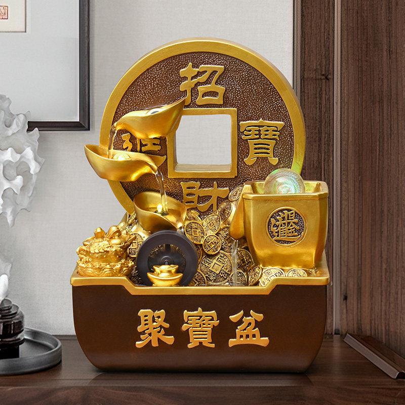 新中式招财流水摆件循环水聚宝盆客厅玄关风水轮生财开业乔迁礼物