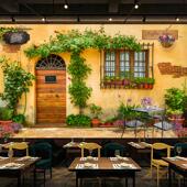 3d餐厅酒店绿植藤蔓墙纸酒吧民宿奶茶店花朵壁纸饭店烧烤植物壁画