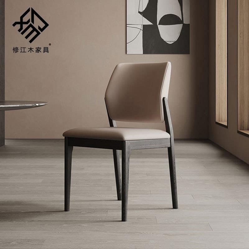 意式轻奢餐椅设计师靠背椅北欧家用白蜡木实木椅子现代简约书桌椅