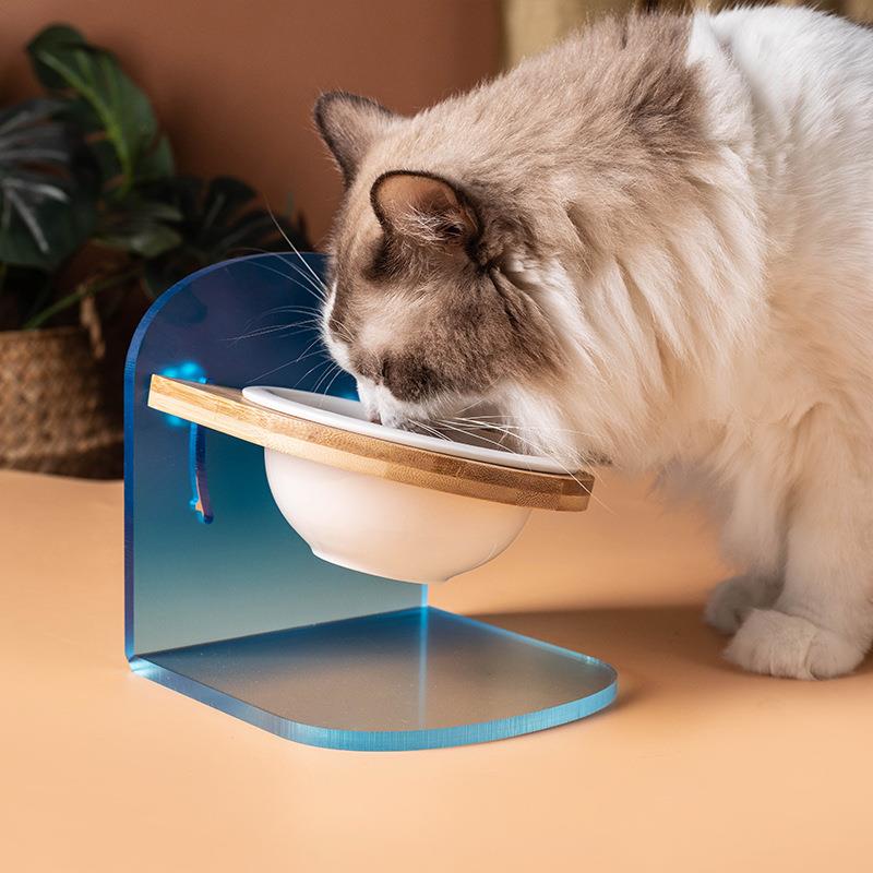 升降调节狗碗陶瓷猫碗护颈宠物喂食盆可调节角度喝水宠物碗猫粮碗