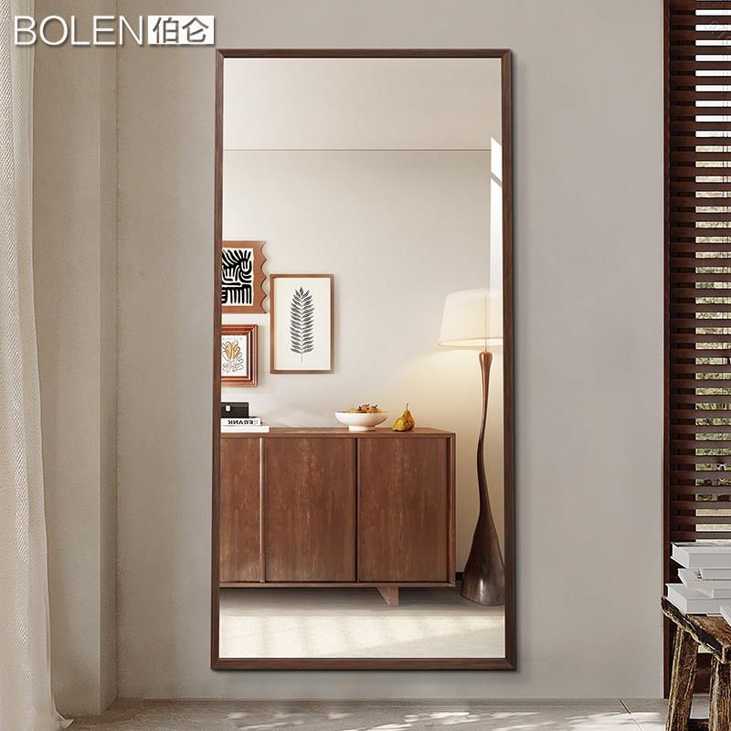 BOLEN 中古实木全身镜家用全身镜子防爆挂墙全身镜移动落地大镜子