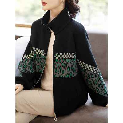 中年妈妈秋装外套高贵洋气毛衣开衫中老年人春秋季休闲夹克50岁女