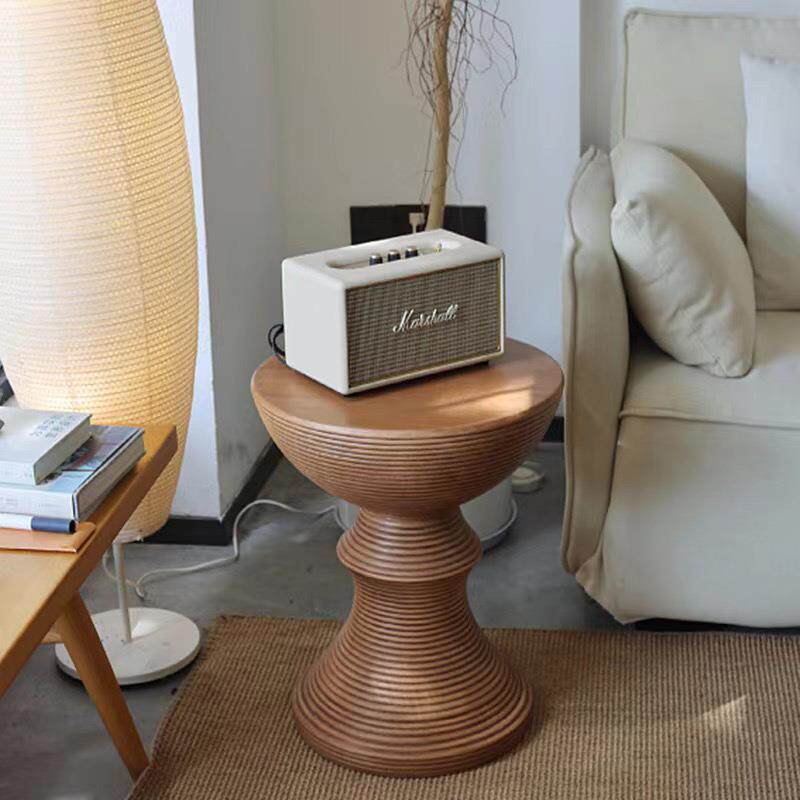 仿木纹边几现代简约原木色圆形茶几复古沙发北欧设计艺术客厅圆桌