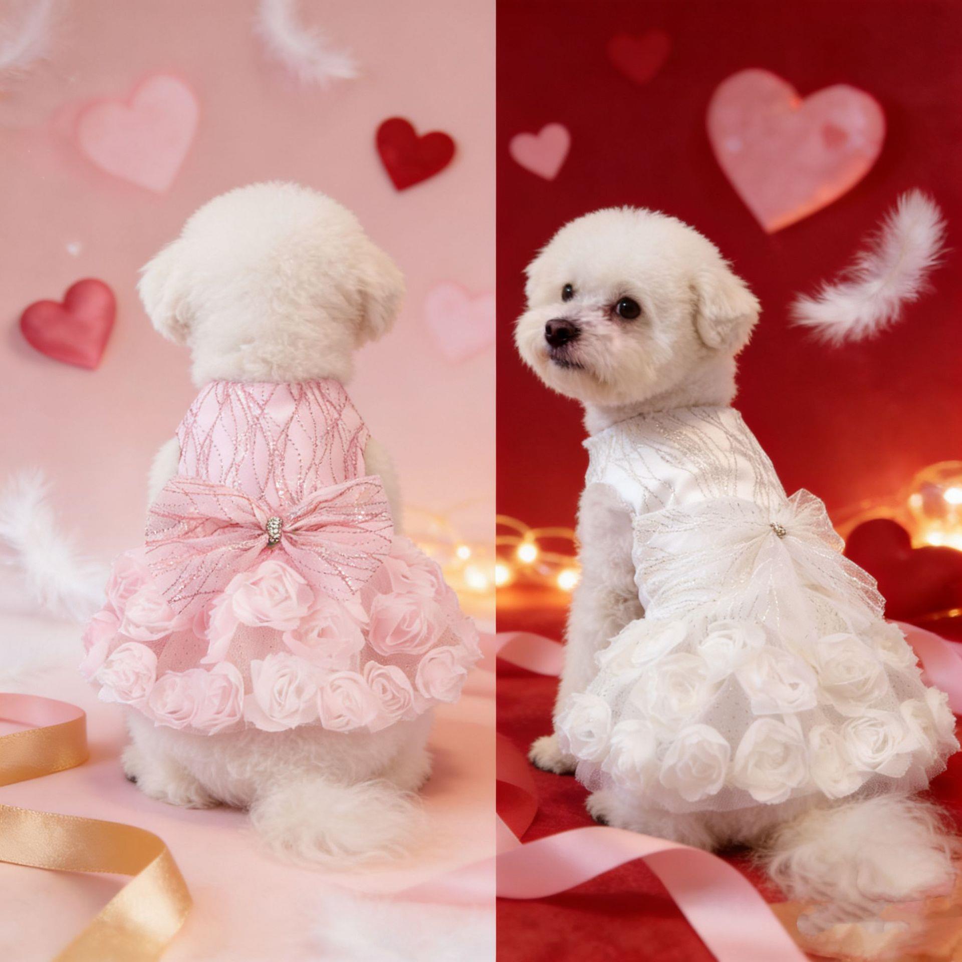 宠物裙子狗狗衣服宠物婚纱礼服玫瑰花亚马逊跨境