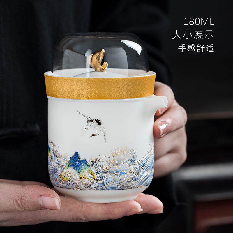 渡景山房羊脂玉一壶四杯小套组描金陶瓷快客杯户外便捷旅行茶具