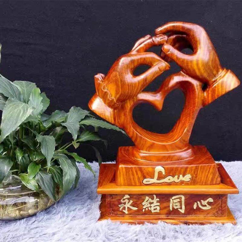 草花梨木质工艺品永结同心国潮婚嫁喜庆摆件家居中式