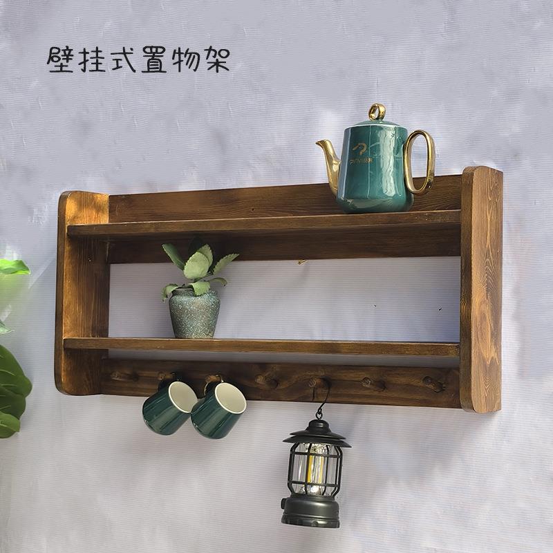 壁柜式实木置物架复古墙上展示架