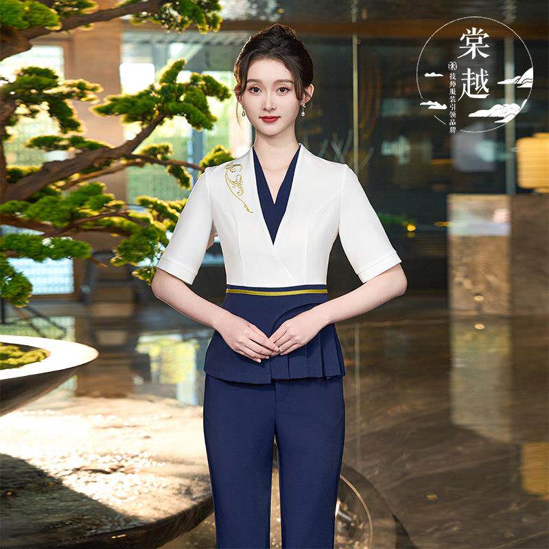 棠越2024夏季美容院工作服女高端美容师足浴技师养生馆套装短袖