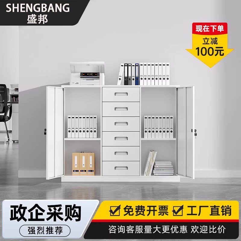 铁皮文件柜办公室置物收纳资料二手带锁特价处理小柜子储物柜矮柜