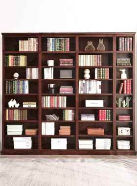 美式全实木书柜满墙原柜木收纳物落地书F76M8M96书房家置用自由组