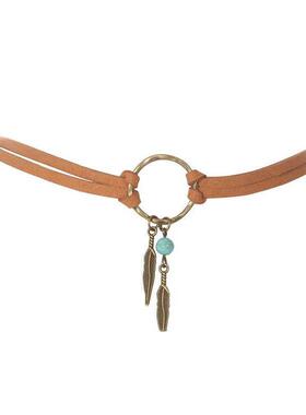 锁骨炼覆古项炼叶吊坠皮革项炼