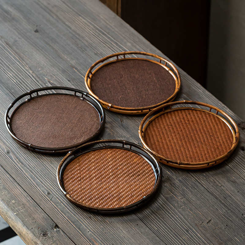 竹编干泡茶盘高端茶具配件收纳盘果盘新中式喝茶茶杯茶具托盘圆形