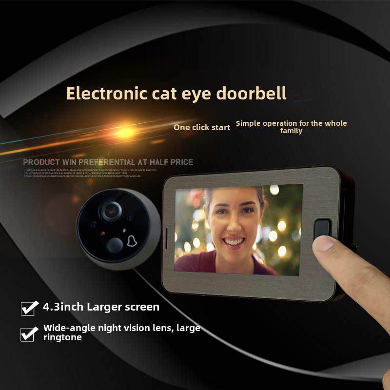 智能电子猫眼4.3寸屏视频门铃防盗门中性门镜高清广角夜视摄像头