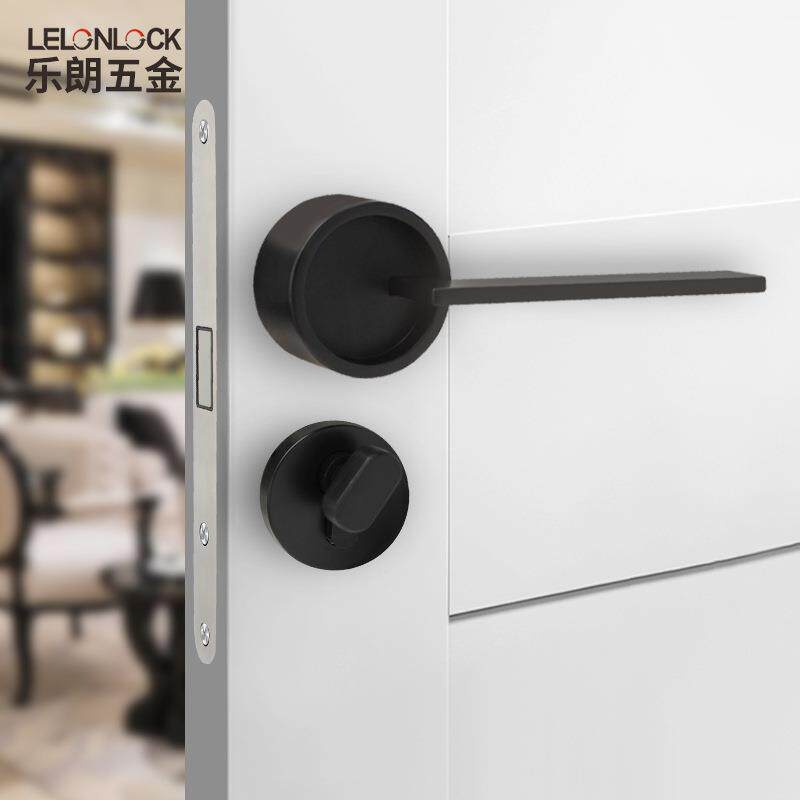 室内门简约圆形把手分体锁 酒店卧室房门锁卫生间锌合金黑色门锁