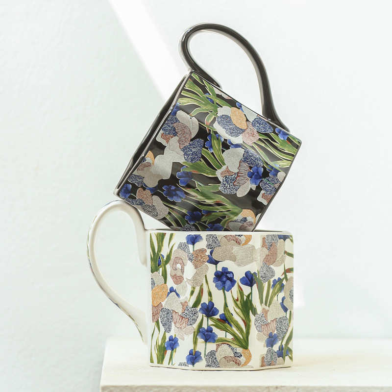 设计师款GARDEN系列八棱杯 油画风鸢尾陶瓷创意马克杯复古咖啡杯