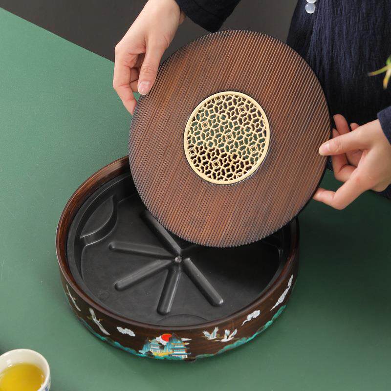 九圆形贴花蓄茶盘楠档竹胡竹桃色功夫泡XGJ茶盘家用高储水水茶盘