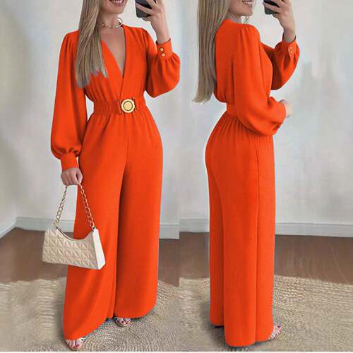 Women's Long Sleeve V Neck Sexy Feminine Solid Color Woven
