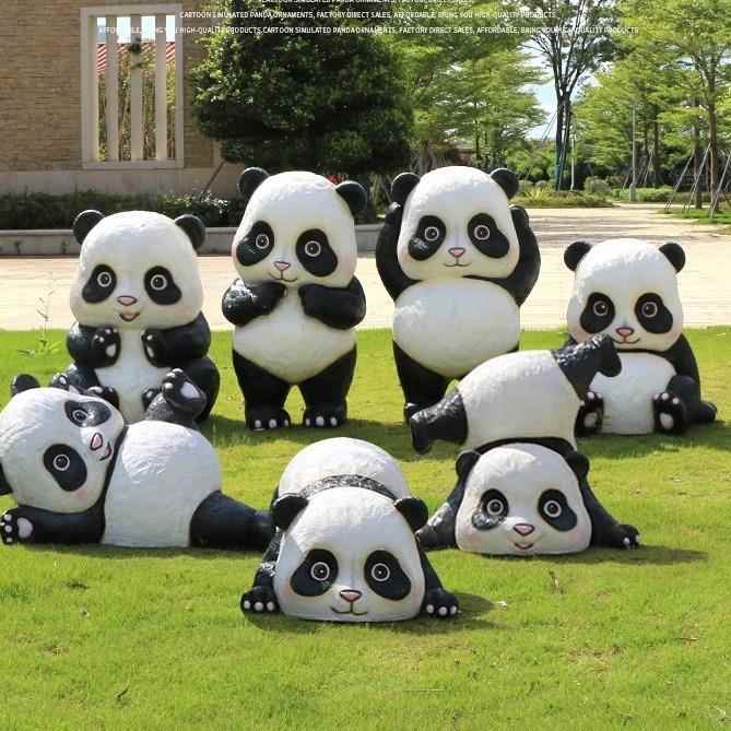 户外草坪熊猫户外摆件仿真塑装饰摆动件动物公园庭院玻景观璃钢物