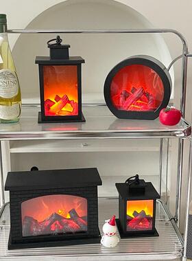 ins冬季覆古彷真火焰壁炉灯 电子气氛灯房间桌面摆件耶诞装饰灯