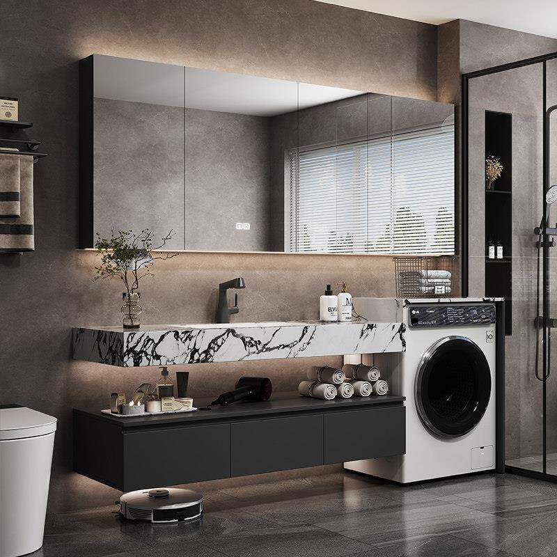 浴室柜洗衣机一体柜组合岩板热弯一体盆洗漱台卫浴柜洗脸洗手盆柜