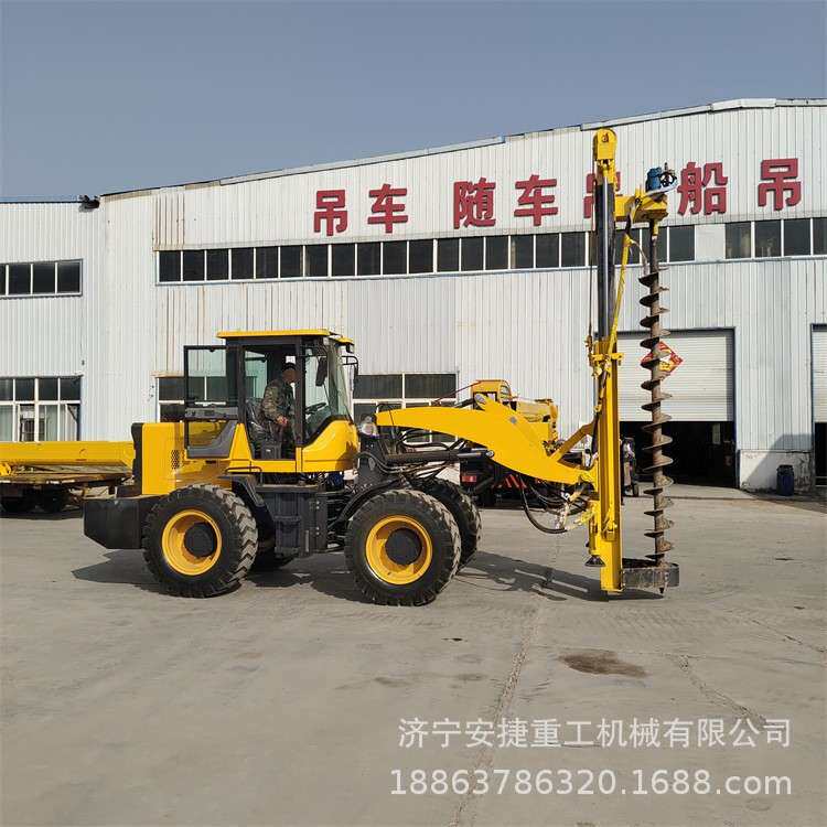 小型轮式电线杆打桩机螺旋钻孔液压打桩机电力工程滑架式钻孔机