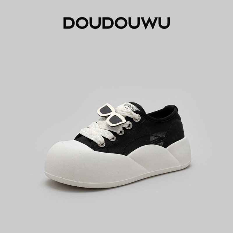 豆豆屋厚底板鞋女网面透气2024夏季新款韩版潮酷休闲平底百搭女鞋,女鞋,时尚休闲鞋,淘宝优惠券,粉丝福利购,淘宝优惠卷