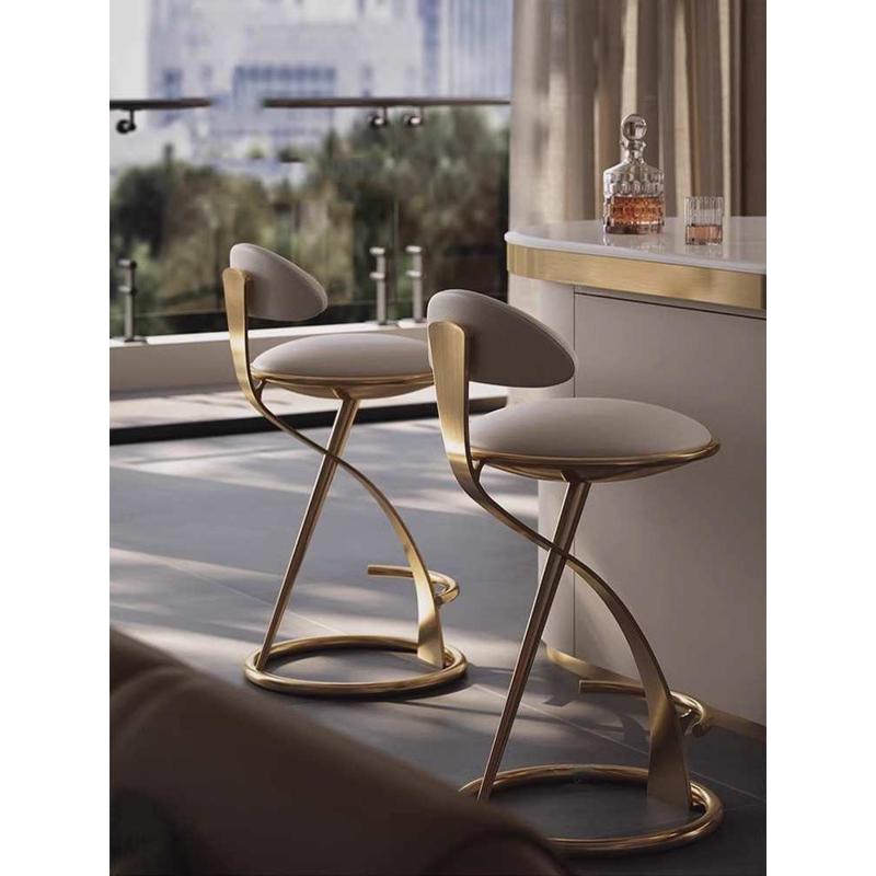 轻奢意式不锈钢高脚凳高端家用岛台吧台椅子酒吧金属吧椅别墅椅子