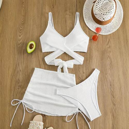Lace up high waisted bikini split swimsuit