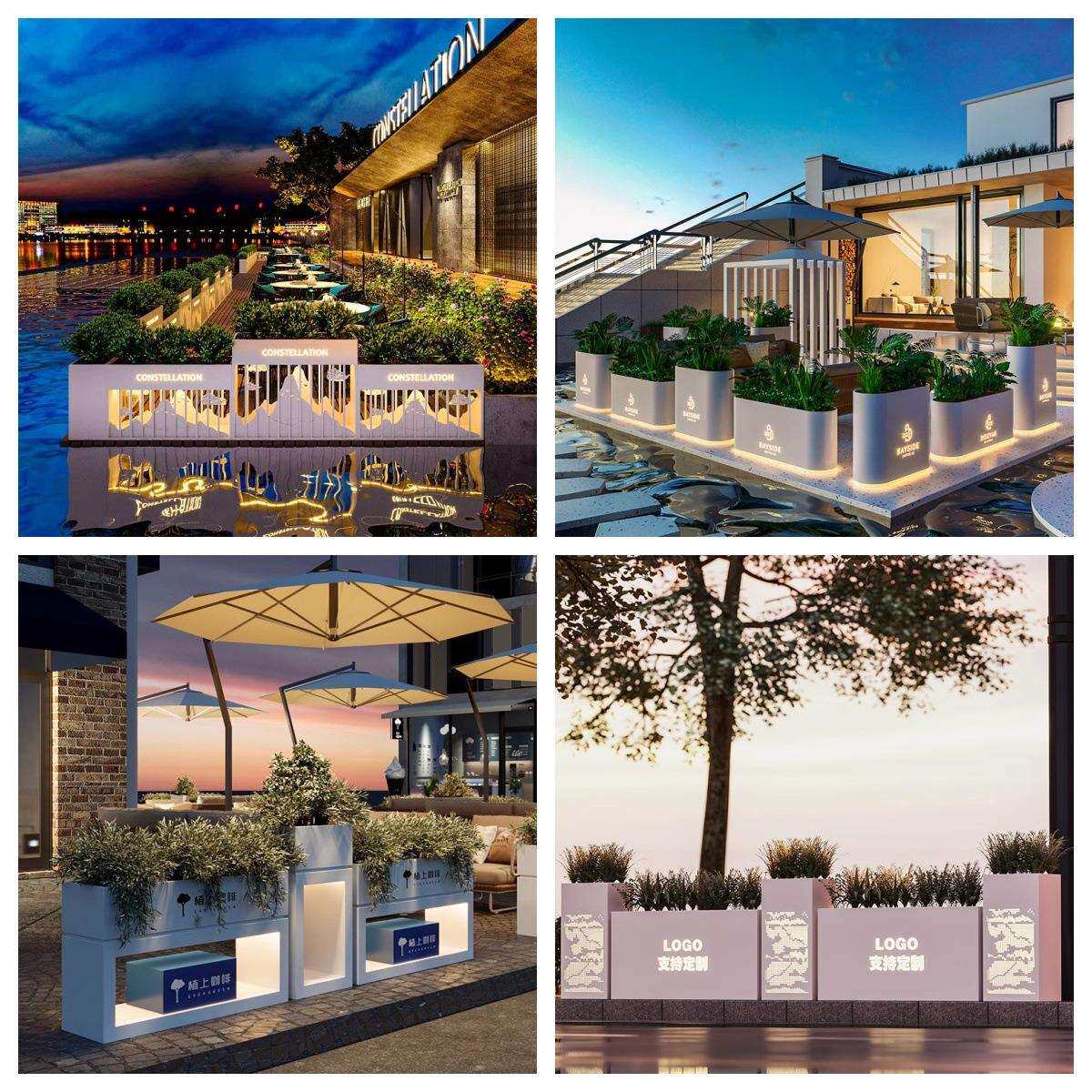 户外不锈钢花箱组合太阳能发光灯箱市政外摆隔断花坛护栏铁艺花槽