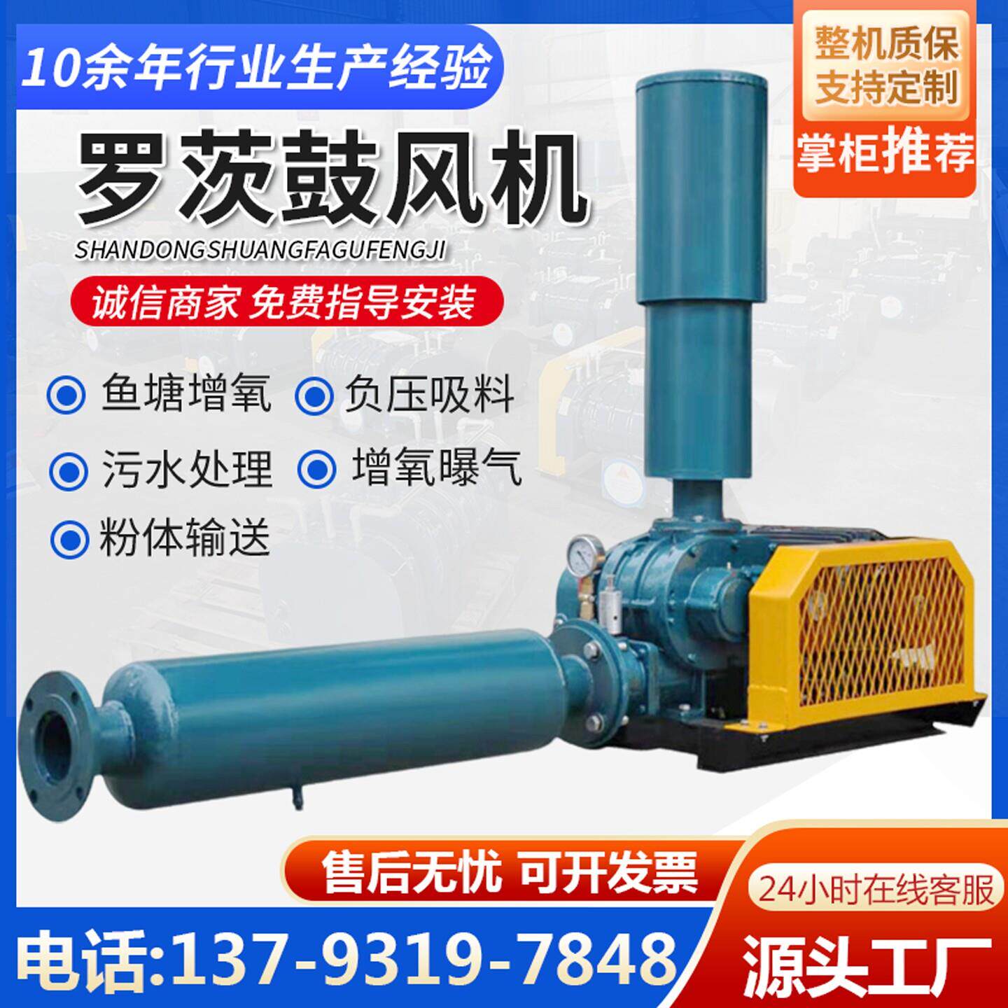 三叶罗茨鼓风机污水曝气鱼塘增氧沼气罗茨负压真空泵大型罗茨风机