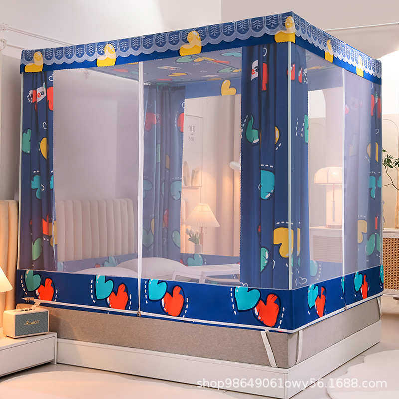 遮光新款儿童帘封闭幔纹支架床带家用一体式2024蚊帐床账卧室摔防
