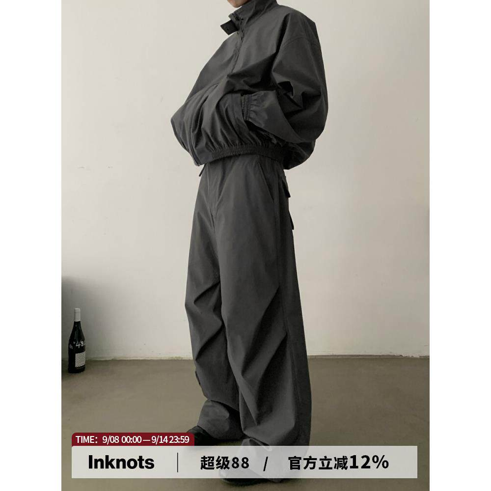 INKNOTS美式复古抗皱廓形伞兵裤男女宽松阔腿休闲机能风运动长裤