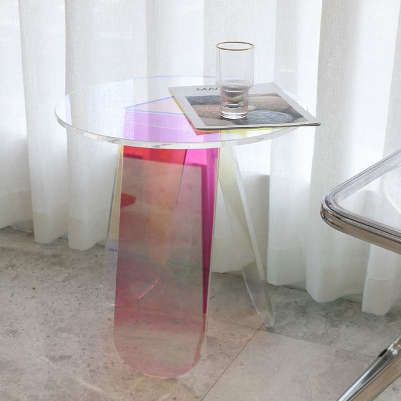 厂家亚克力北欧炫彩茶几 小居室公寓透明边几 网红客厅小桌子