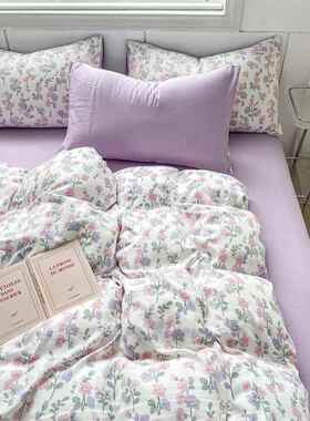 轻奢a母级双层纱四件套水WNZ洗宿棉被套床笠舍床单婴人三4件类套