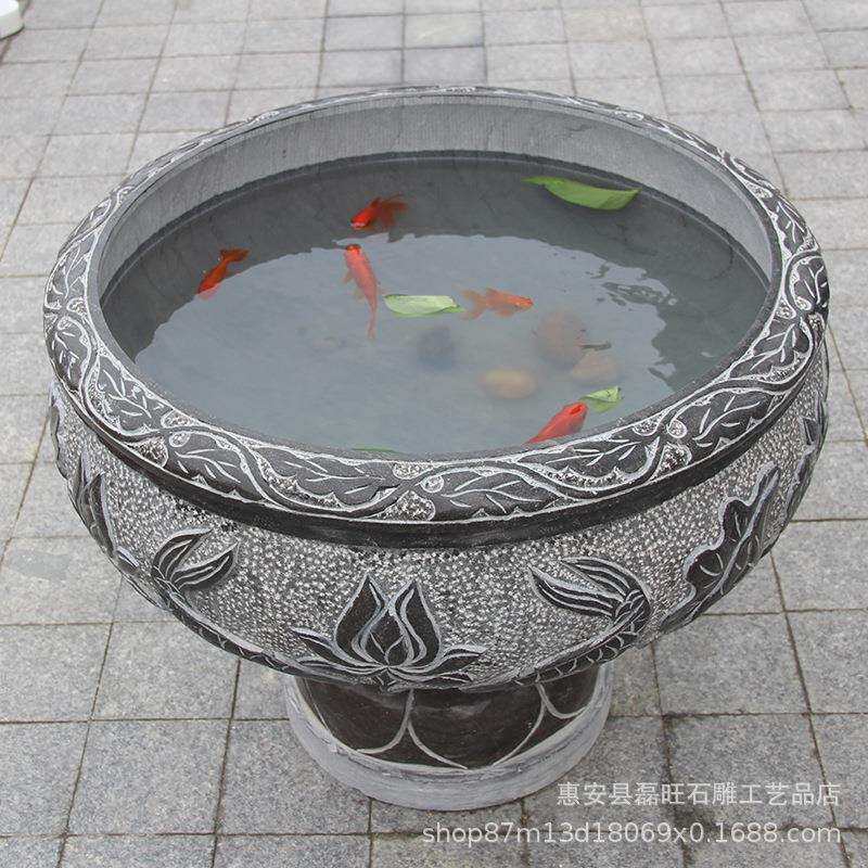 厂家现货黑色石雕鱼缸 花岗岩流水摆件 庭院景观园林风水池