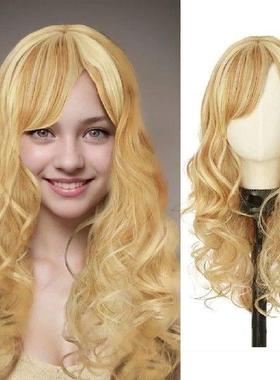 Long Curly Blonde Hair With Wigs Heat Costume Curly Wavy
