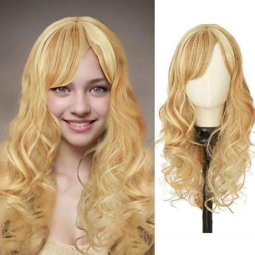 Long Curly Blonde Hair With Wigs Heat Costume Curly Wavy